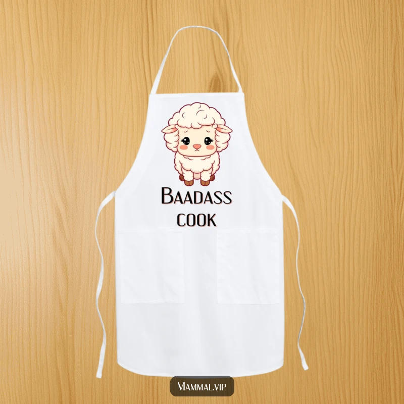 Funny Sheep Apron: A fluffy sheep character with woolly curls looking content, ready for kitchen tasks.