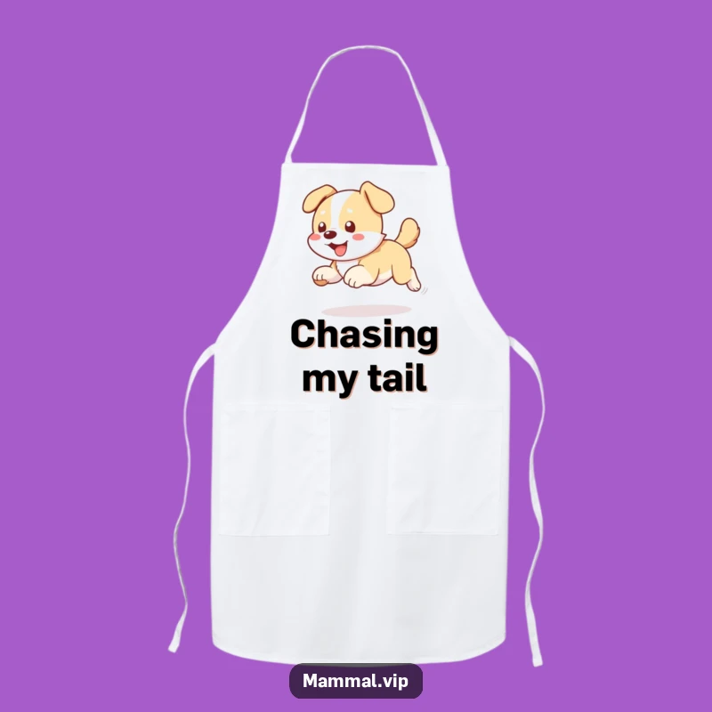Funny Dog Chasing Tail Apron - Hilarious Pet Chef Kitchen Gift