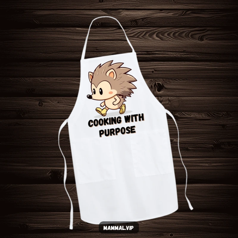Funny Hedgehog Apron: A determined hedgehog character marching with tiny boots, perfect for kitchen tasks.