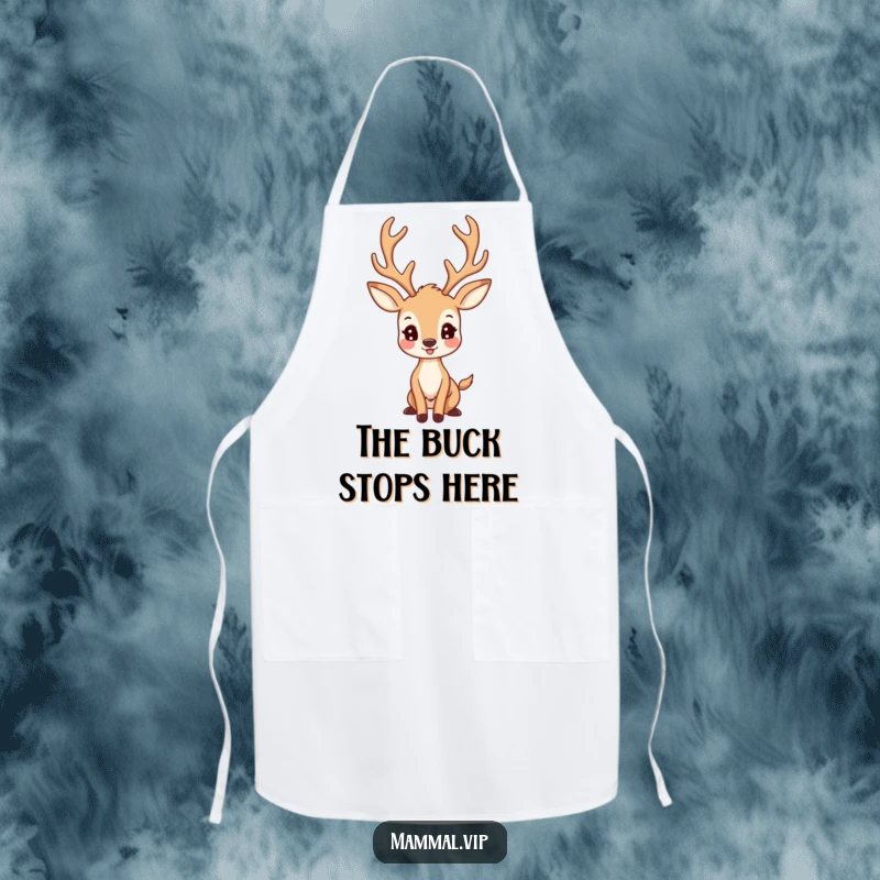 Funny Deer Apron: A happy deer character with large antlers posing proudly, ready for kitchen adventures.
