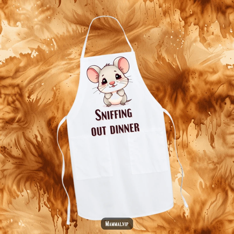 Funny Mouse Apron: A small mouse character with a tiny nose sniffing the air, ready for meal prep.