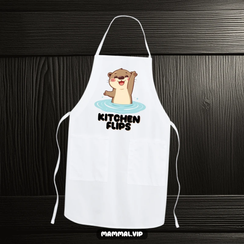 Funny Apron showcasing a cheerful otter doing a happy flip in the water, ideal for adding humor to cooking.