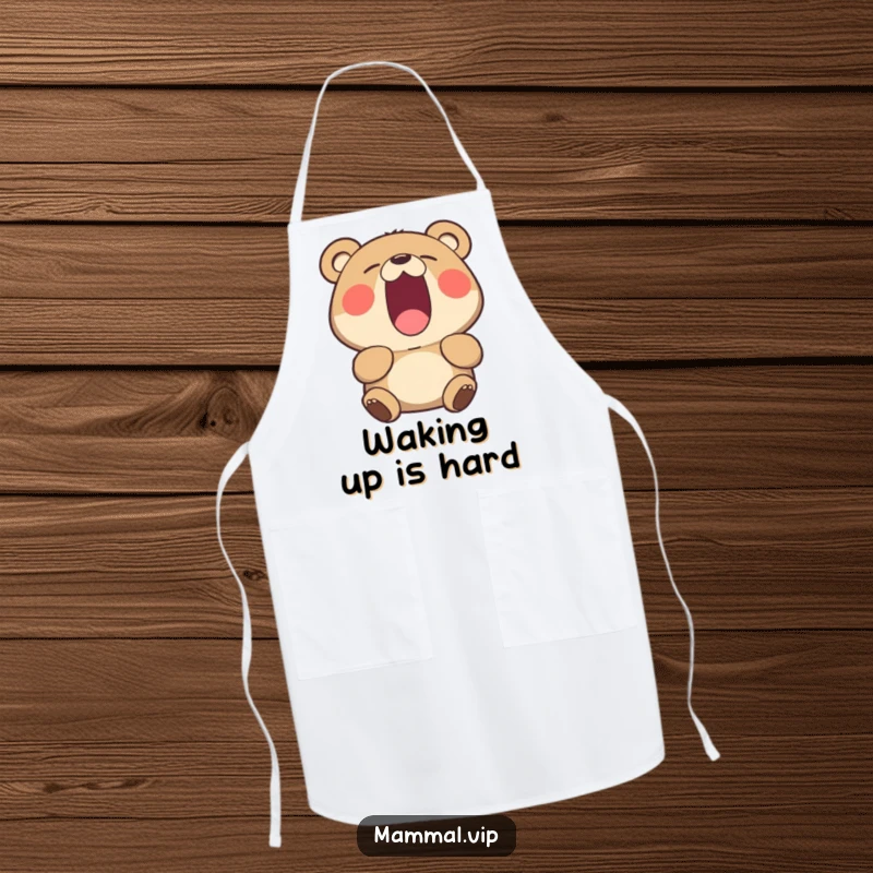 Funny yawning bear apron, a kitchen accessory showing a bear yawning, ideal for chefs who appreciate humor.