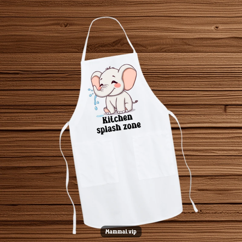 Funny Elephant Apron: A joyful elephant playfully sprays water from its trunk, adding cheerful splashy fun to your kitchen attire.