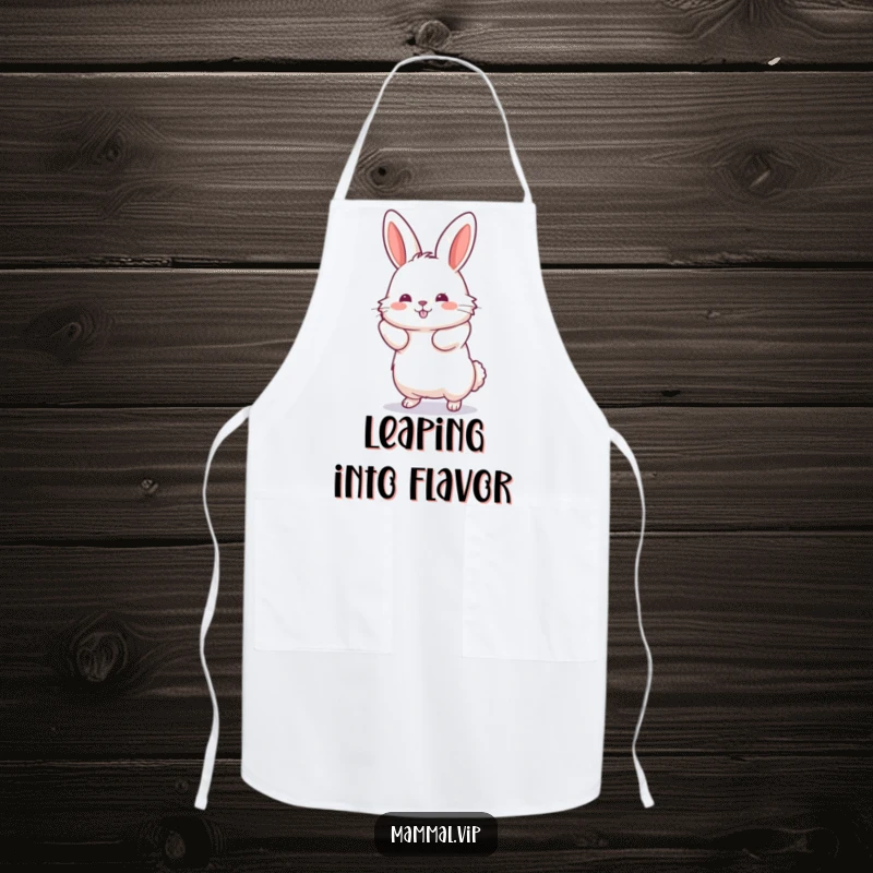 Funny Jumping Rabbit Apron showing a fluffy rabbit in a jumping pose, ideal for keeping clothes clean during energetic kitchen activities.
