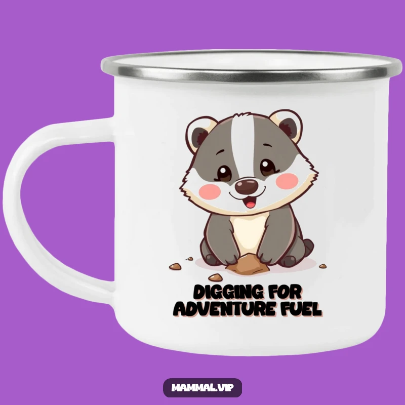 Funny Badger Camping Mug: Happy Digging Character for Enthusiastic Outdoor Adventures