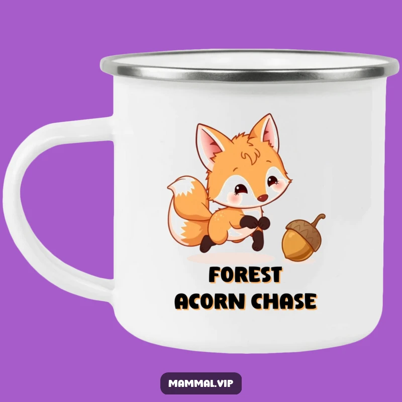 Funny Fox Cub Acorn Camping Mug: Humorous Outdoor Gift for Playful Adventurers