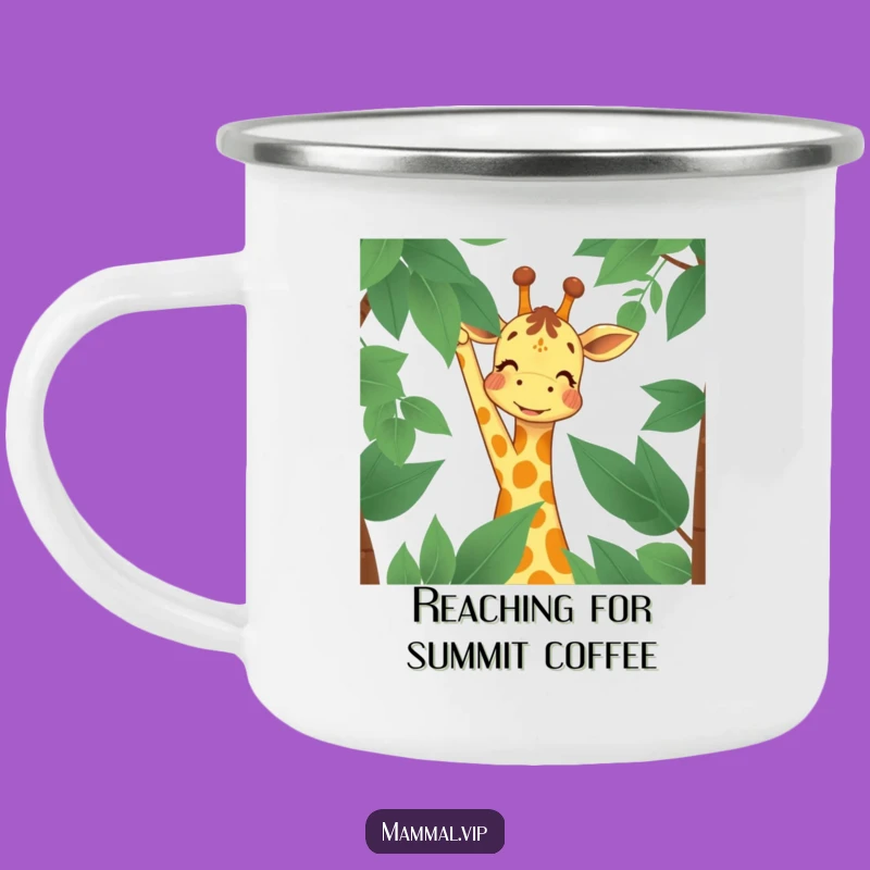 Funny Giraffe Camping Mug: Joyful Reach Character for Ambitious Outdoor Adventures
