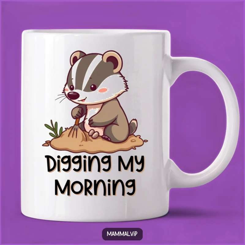 Funny Energetic Badger Mug: Digging Character Design, Perfect Enthusiastic Gift