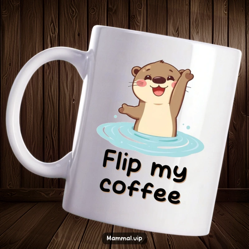 Funny Mug featuring a cheerful otter gleefully performing a happy flip while swimming in clear blue water.