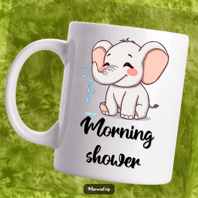 Funny Elephant Mug: A joyful elephant playfully sprays water from its trunk, creating a cheerful and splashy scene.