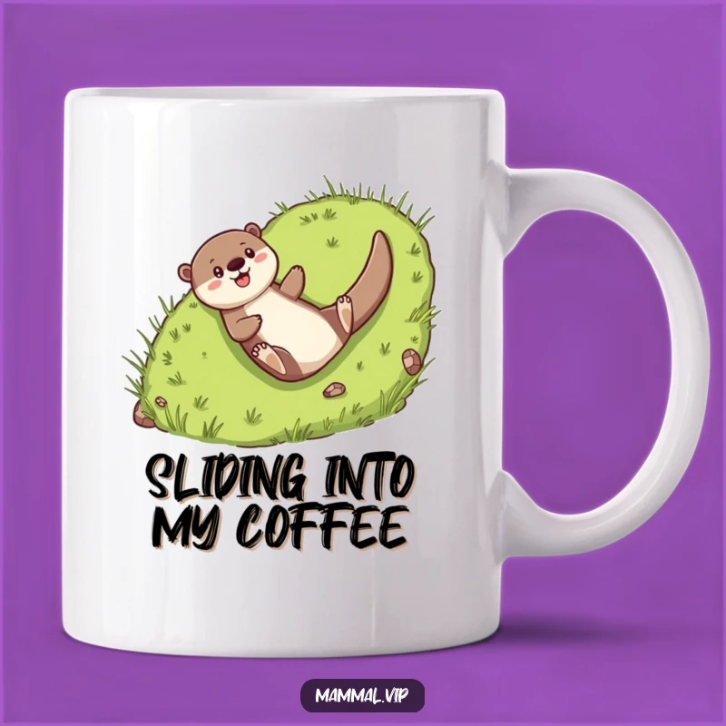 Funny Otter Sliding Mug: Cheerful Character's Joyful Ride, a Perfect Fun Gift
