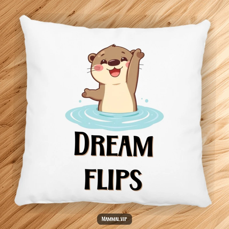 Funny Pillow featuring a cheerful otter doing a happy flip in the water, perfect for adding a playful touch to any room.