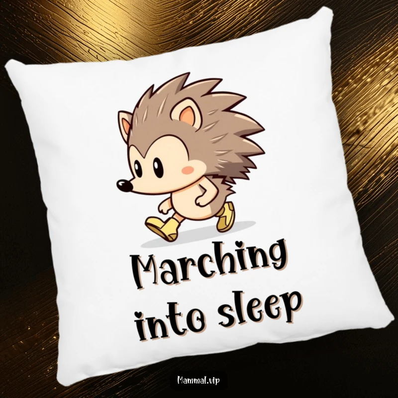Funny Hedgehog Pillow: A plush pillow featuring a determined hedgehog character marching with tiny boots, adding cozy motivation.