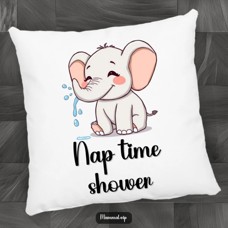 Funny Elephant Pillow: A joyful elephant sprays water playfully, offering cozy comfort and a splash of cheerful delight.