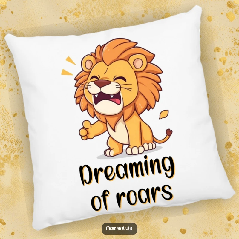 Funny Lion Pillow featuring a determined lion roaring with comical effects, offering humorous and cozy decor.