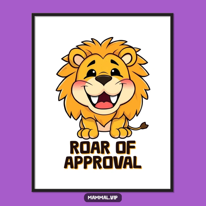 Funny Happy Lion Roaring Digital Art Print - Roaring Decor that Delights!