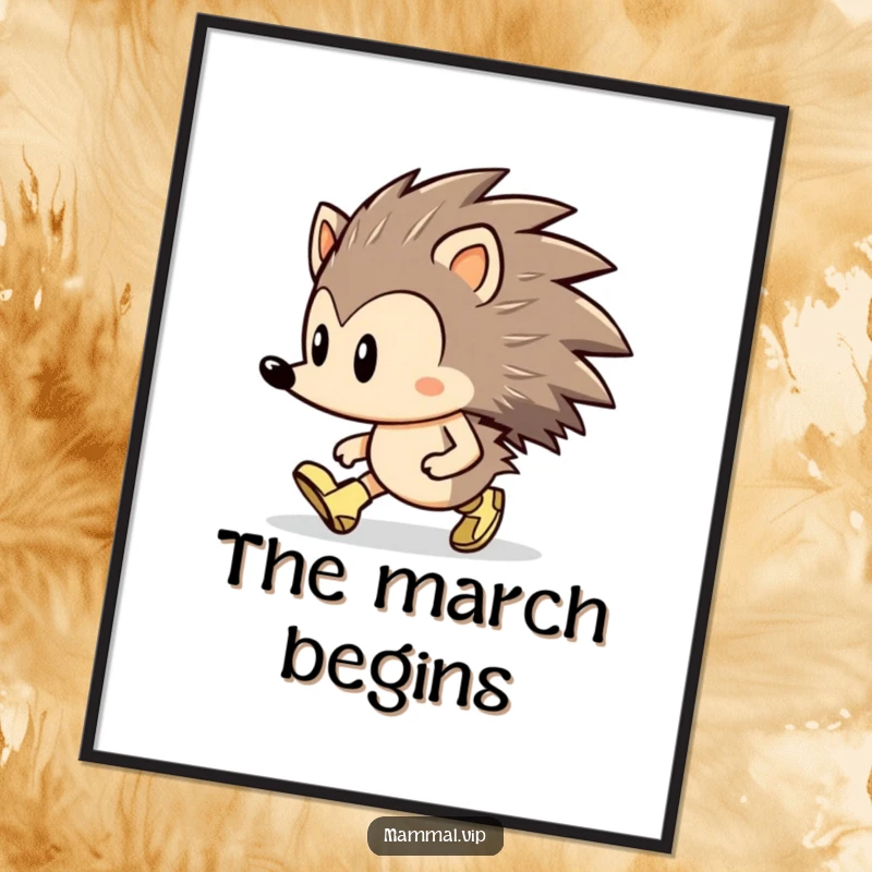 Funny Hedgehog Digital Art Print: A determined hedgehog character marching forward with tiny boots, offering instant inspiration.