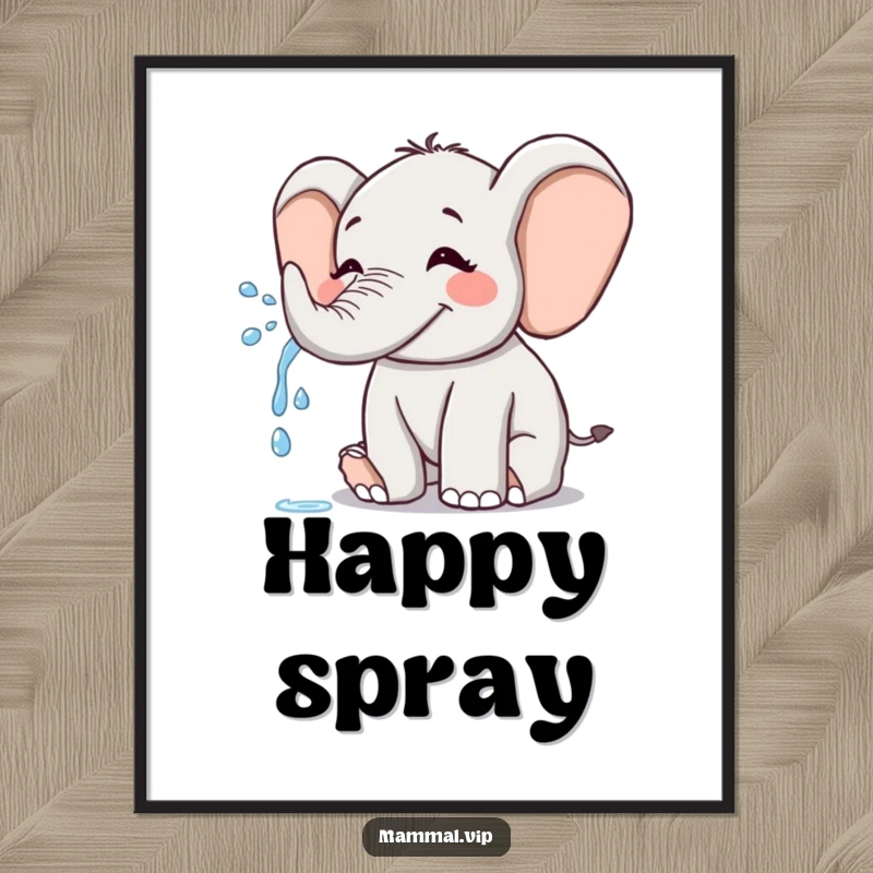 Funny Elephant Digital Art Print: A joyful elephant sprays water playfully, bringing cheerful splashy vibes and fun energy to any space.