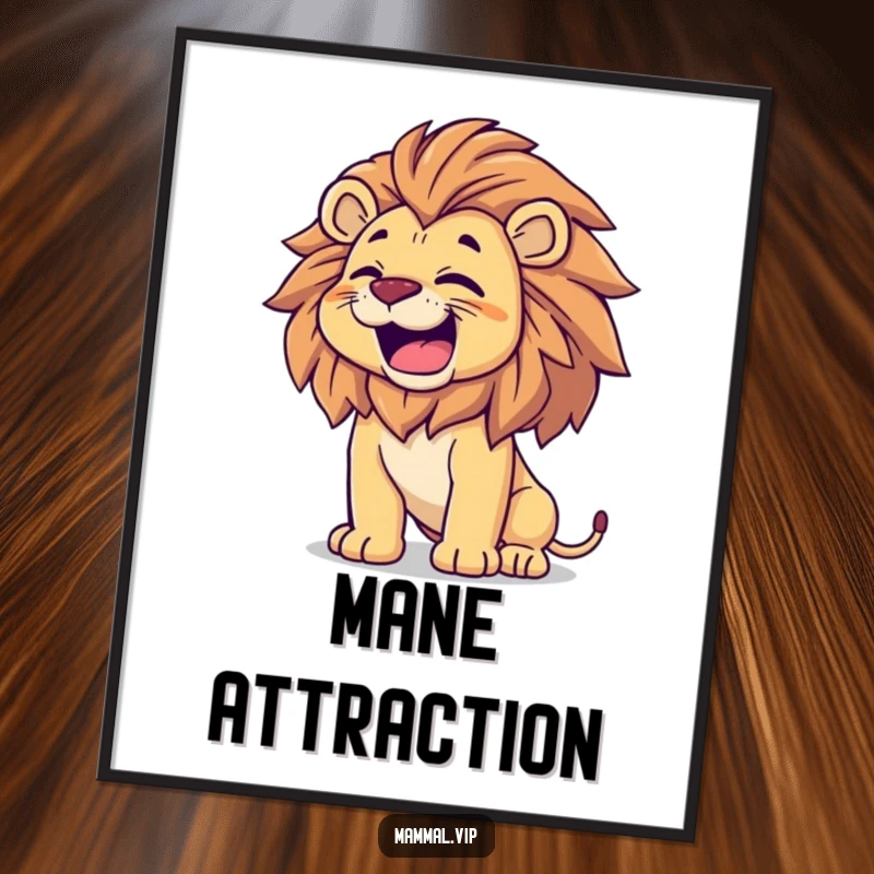 Funny Lion Digital Art Print: A proud lion joyfully roars, mane flowing, bringing majestic energy and happy vibes to any space.