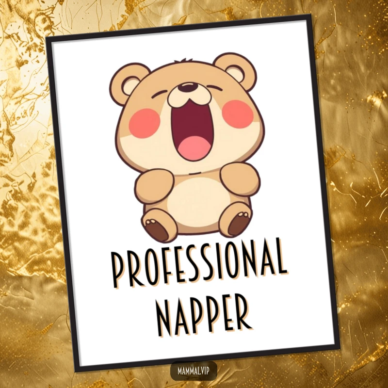 Funny yawning bear digital art print, a downloadable image of a bear yawning, ideal for humorous wall decor.