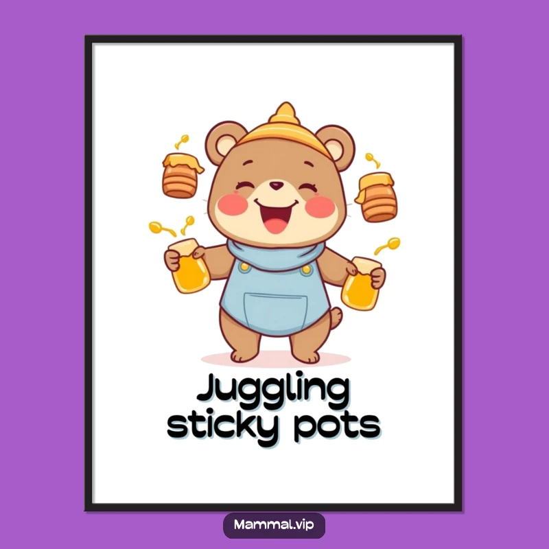 Funny Bear Honey Art Print: Hilarious Juggling Decor Gift