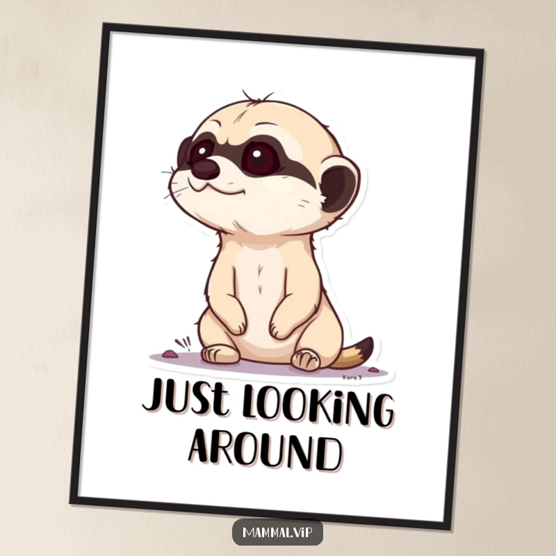 Funny Meerkat Digital Art: Curious meerkat character popping its head up from the ground, looking around, a downloadable piece of humor.