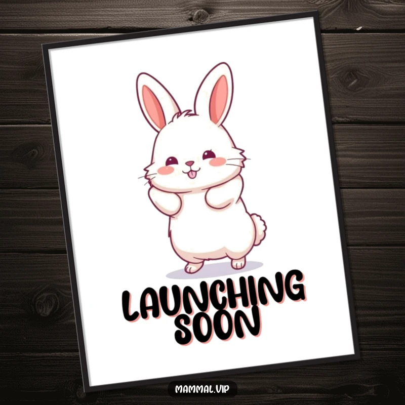 Funny Jumping Rabbit Digital Art Print capturing a fluffy rabbit with hind legs ready to spring, symbolizing boundless energy and fun.