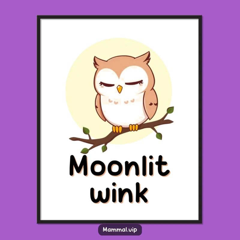 Funny Winking Owl Digital Art Print: Sly Nighttime Humor, Perfect Whimsical Decor Gift