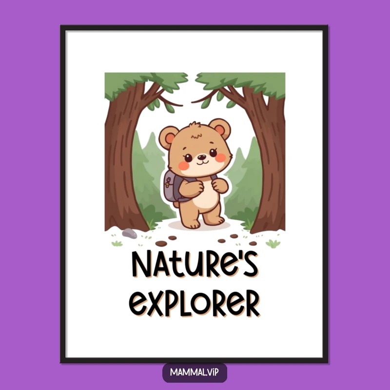 Funny Bear Cub Forest Explorer Digital Art - Instant Adventure Decor Gift