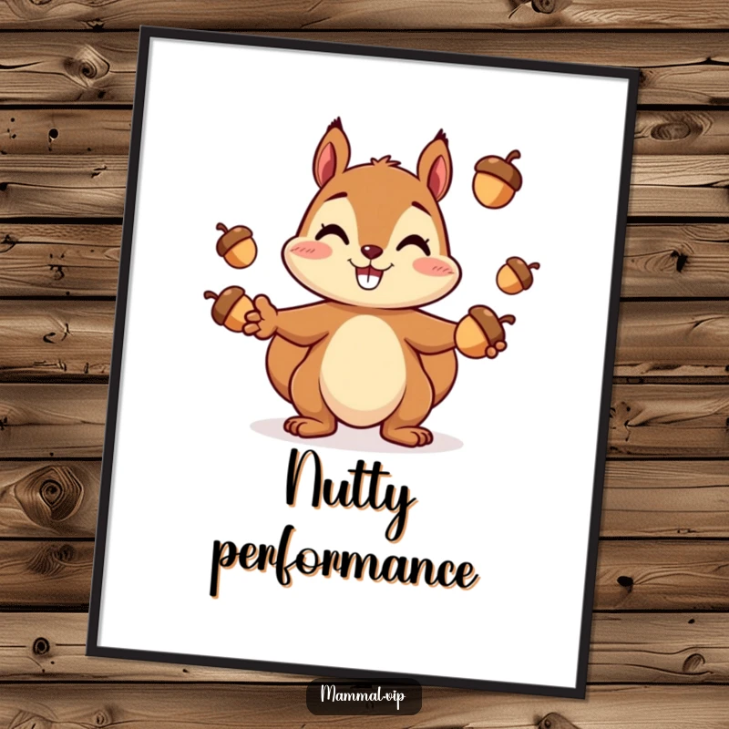 Funny Squirrel Digital Art Print: A cheerful squirrel character juggling acorns, bringing instant playful energy.