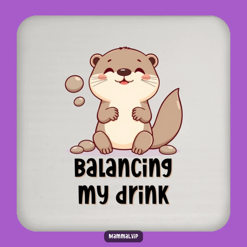 Funny Otter Juggling Pebbles Coaster Set: Protect Surfaces with Playful Humor