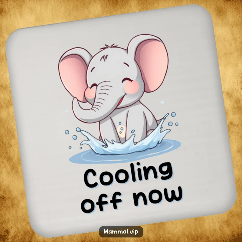Funny Elephant Drink Coaster featuring a happy elephant splashing water, adding humorous protection to furniture.