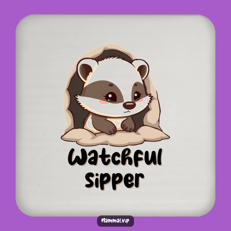 Funny Curious Badger Coaster - Peek Protectively!