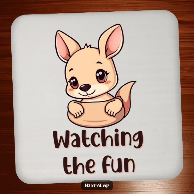 Funny Kangaroo Drink Coaster featuring a curious kangaroo peeking out of its pouch, offering humorous protection.