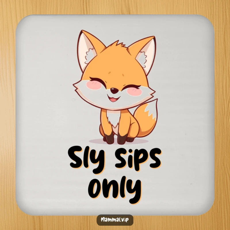 Funny Drink Coasters featuring a playful fox character with a mischievous grin, protecting surfaces with sly charm.
