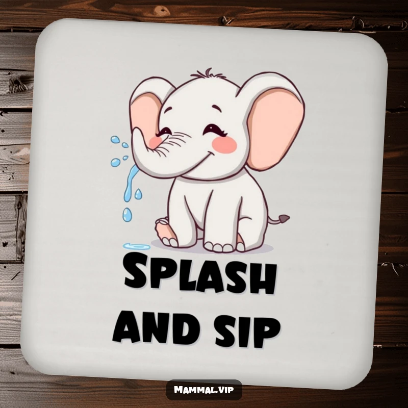 Funny Elephant Coaster: A joyful elephant sprays water playfully, perfect for protecting surfaces with cheerful splashy flair.