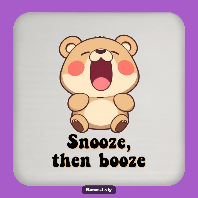 Funny Yawning Bear Drink Coaster - Cute Sleepy Animal Protect Surface Gift