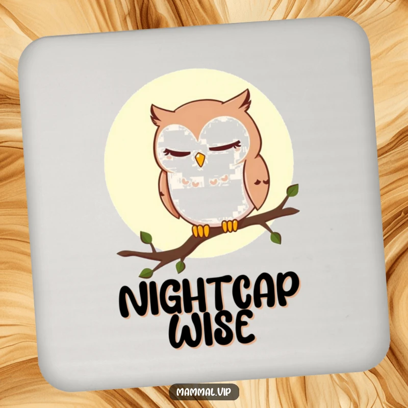 Funny Owl Coaster: A sly winking owl on a moonlit branch, guarding your drinks with nocturnal humor and style.