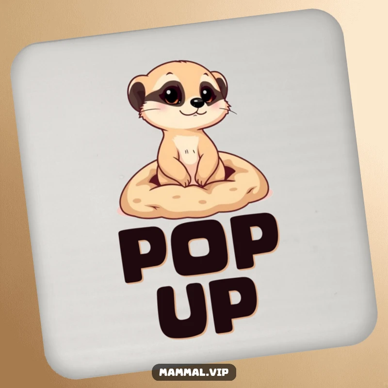 Funny drink coasters with a curious meerkat character popping its head out from a tiny burrow, adding humor to your table.