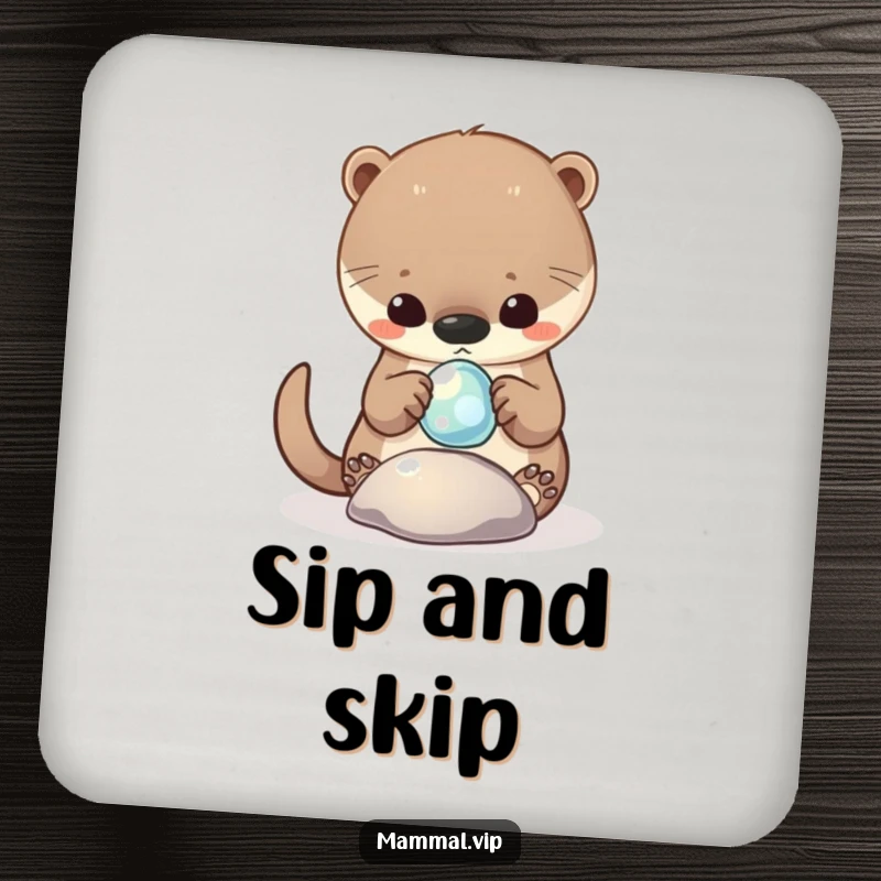 Funny Drink Coasters featuring a curious otter character playing with a shiny, floating pebble, adding a whimsical touch.