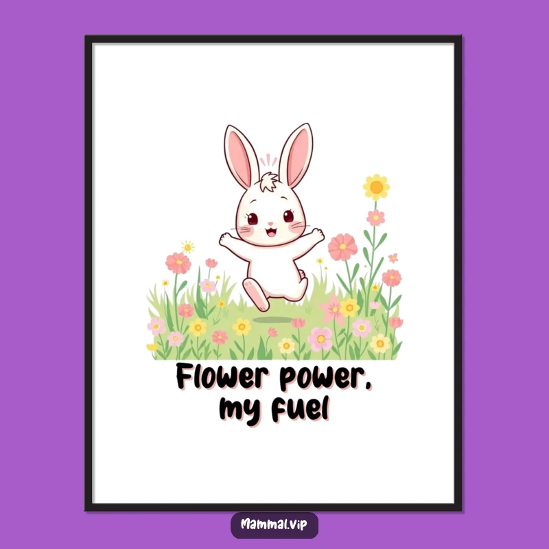 Funny Rabbit Poster: Bouncy Flower Art, Vibrant Funny Gift Decor