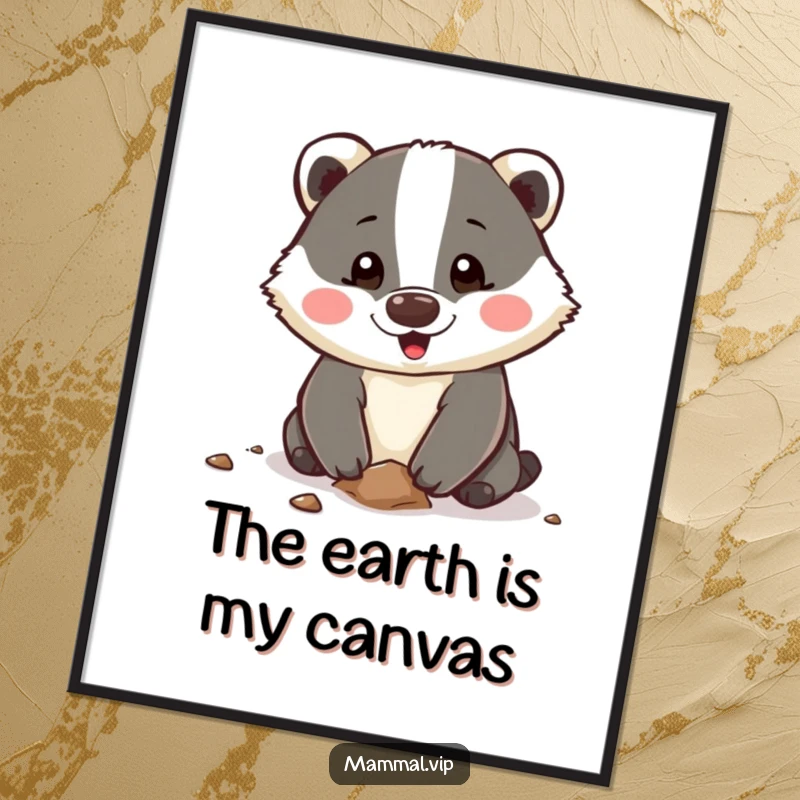 Funny Poster showcasing a happy badger character digging enthusiastically with its paws, creating a dynamic and humorous focal point for any wall.