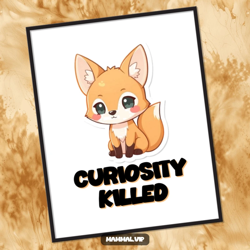 Funny curious fox poster, a humorous wall art print of an alert fox, adding a touch of wit to decor.