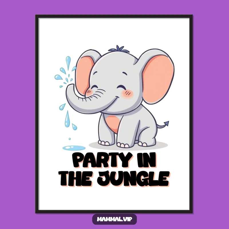 Funny Elephant Poster: Grinning Water Sprayer Character Art for a Playful Space