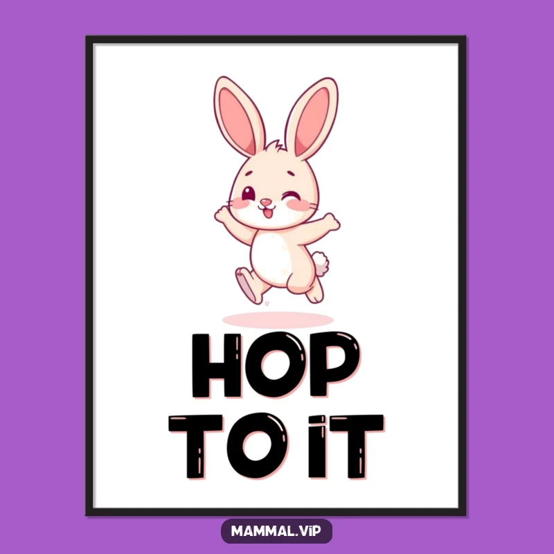 Funny Hopping Bunny Poster: Playful Character Cute Animal Art Gift