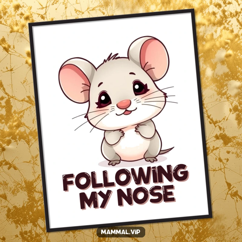 Funny Mouse Poster: A small mouse character with a tiny nose sniffing the air, cute and inquisitive woodland art.