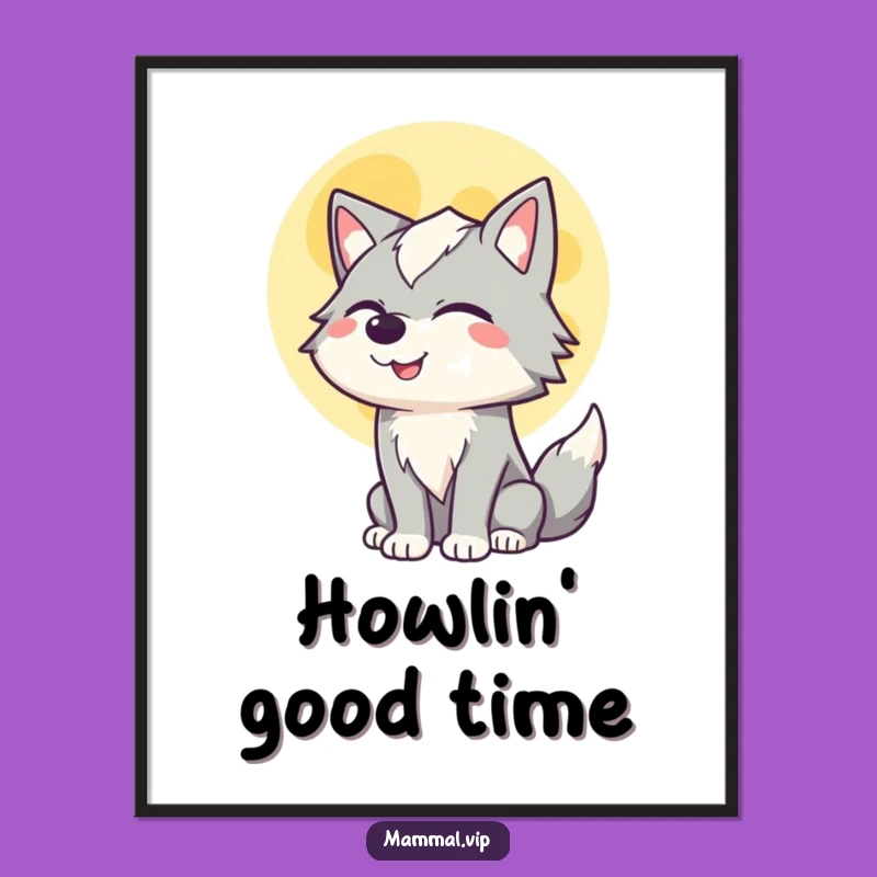 Funny Winking Wolf Poster - Howling at the Lunar Glow!