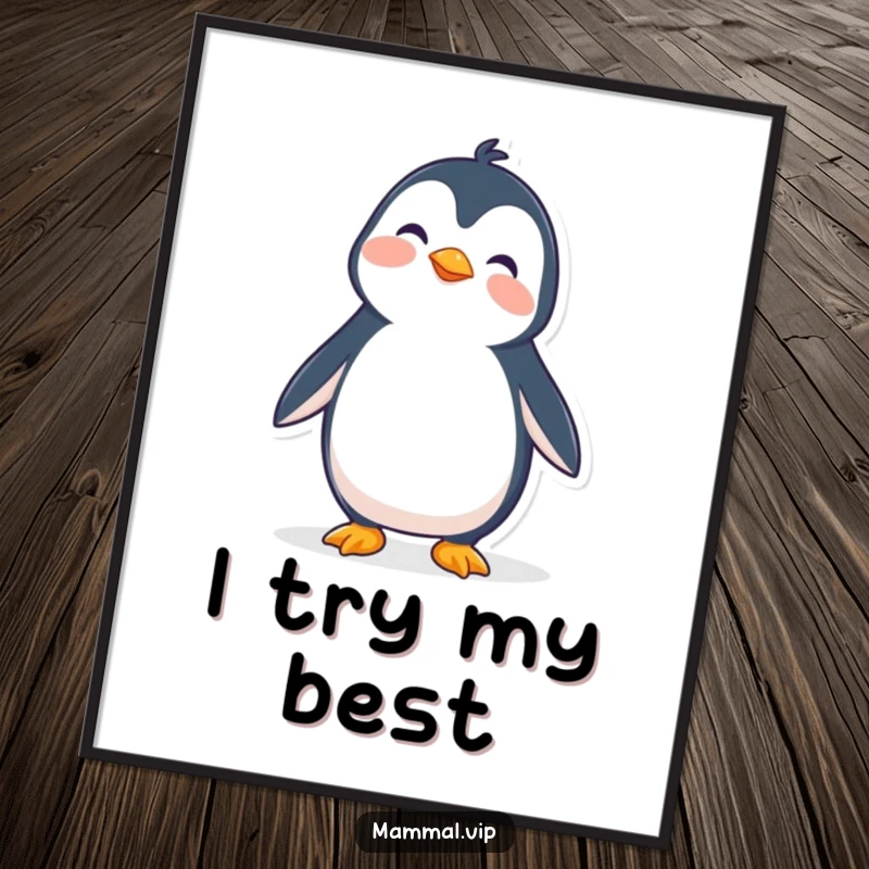 Funny poster featuring a wobbly penguin character hilariously attempting to stand, bringing gentle humor and charm to decor.