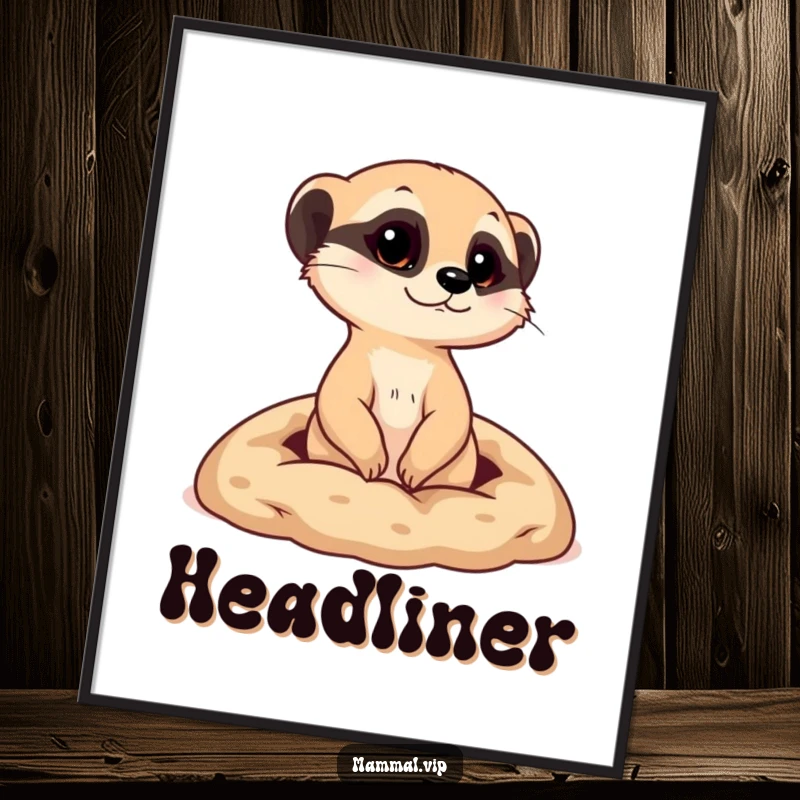 Funny poster featuring a curious meerkat popping its head out from a tiny burrow, a humorous piece of wall art.